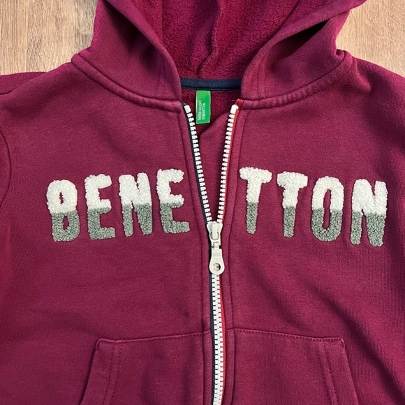 United Colors of Benetton Maroon Unisex Trendy Hoodie Sz XS - Picture 2 of 7